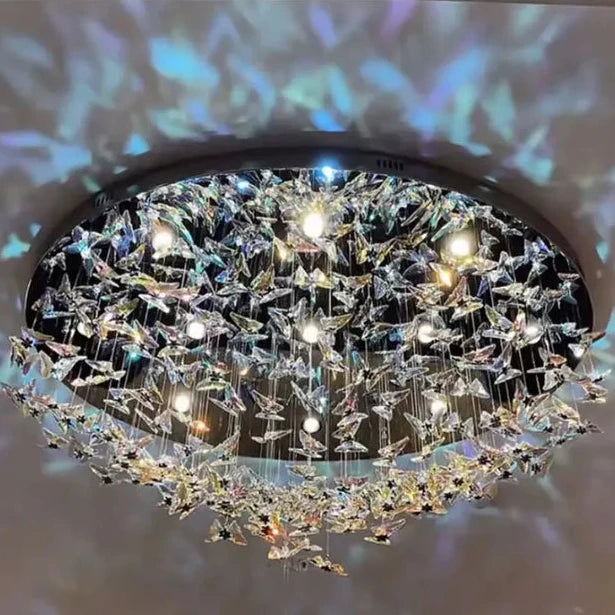 Modern Luxury Crystal Butterfly Chandelier Round Flush Mount – Millytree