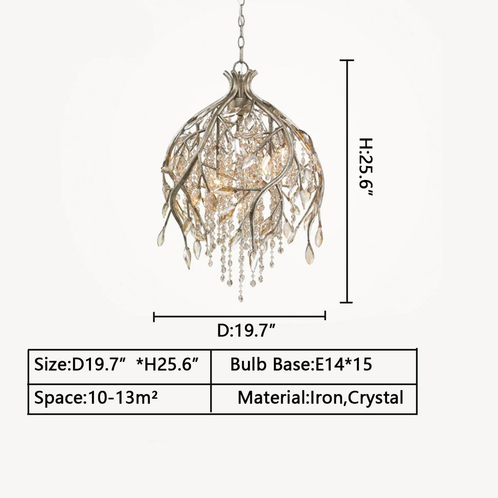 D19.7"*H25.6" Leaf modern/vintage branch crystal pendant dsigner creative for dining table/entryway/foyer/coffee table,American retro