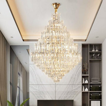 golden luxury modern extra large Bling bling a real head turner stunning crystal chandelier for foyer/big hallway/high ceiling living room/duplex/villa