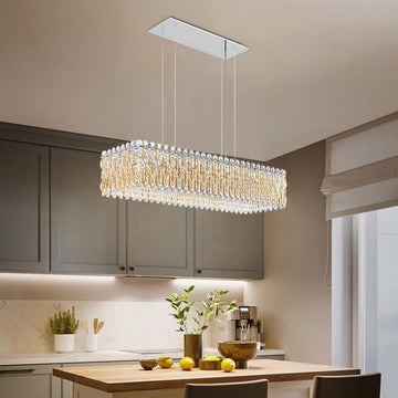 light luxury, rectangle, crystal, pendant, chandelier, dining room, kitchen island, bar, extra large, oversized  Schonbek Sarella 13 - Light Chandelier