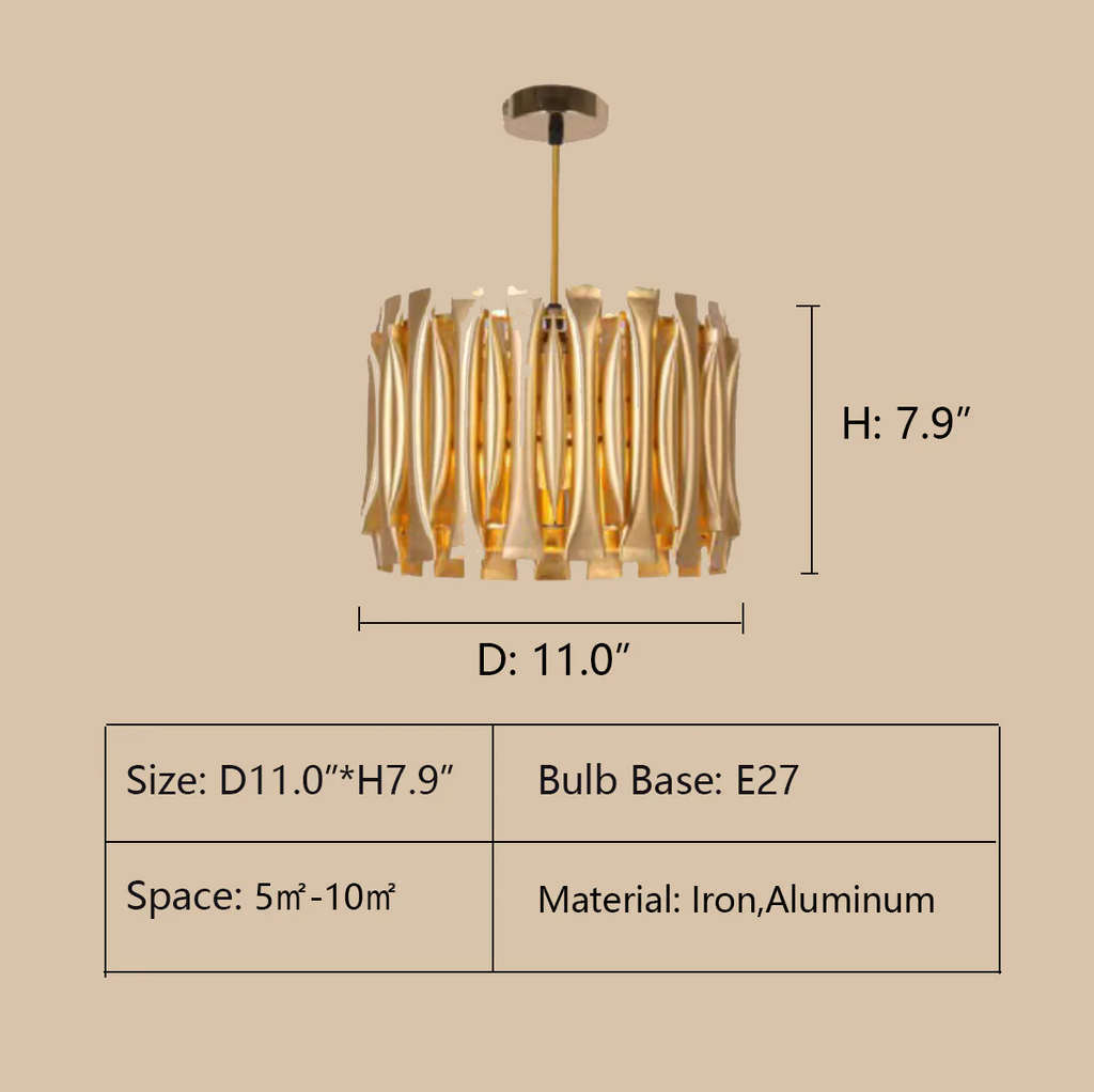 D11"*H7.9"  drum, light luxury, aluminum, hollow, gold, chandelier, oversized, extra large, living room, dining room, bedroom, tiered