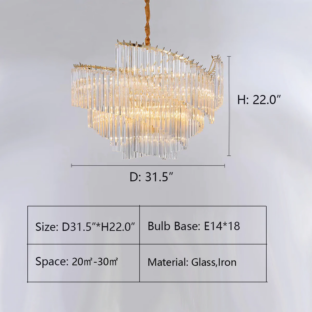 D31.5"*H22.0"   Large Modern Spiral Tiered Glass Pendant Chandelier for Living/Dining Room   big hallway, large foyer, 