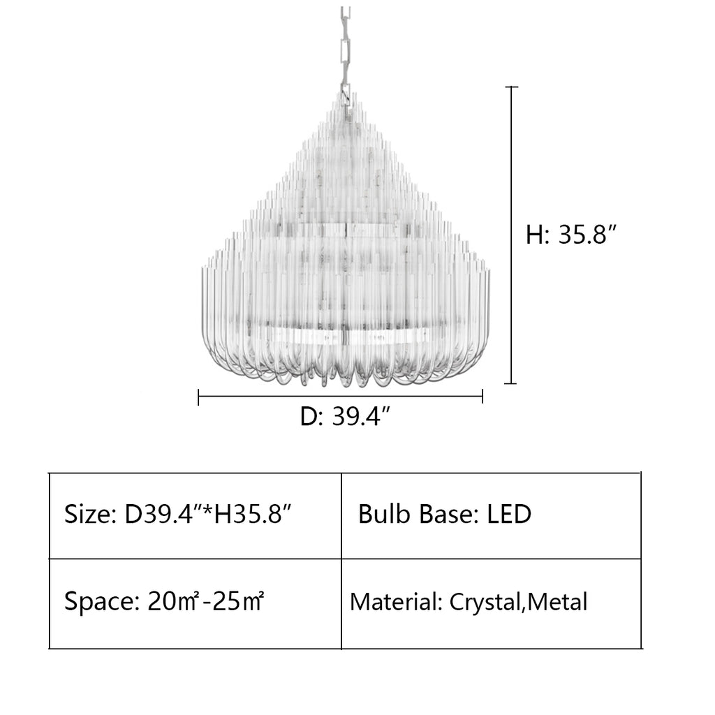 D39.4"*H35.8"  Ludwig Chandelier  Extra Large Modern Tiers Clear Crystal Tubes Chandelier for Living Room/Hotel Lobby