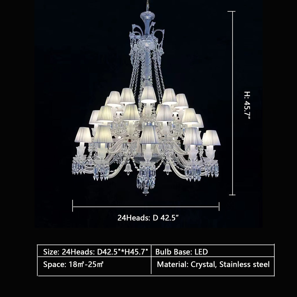 24Heads: D42.5"*H45.7"  tiered, shaded, crystal, luxury, large, oversized, pendant, high-ceiling, staircase, duplex, villa