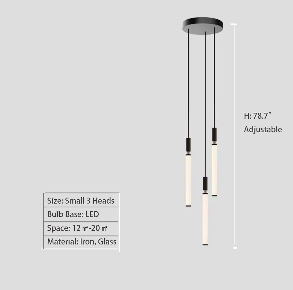 Small: 3 Heads  modern, black, iron, straight, long cone, pendant, dining table, bedroom, loft, staircase, scandinavian, nordic, minimalist