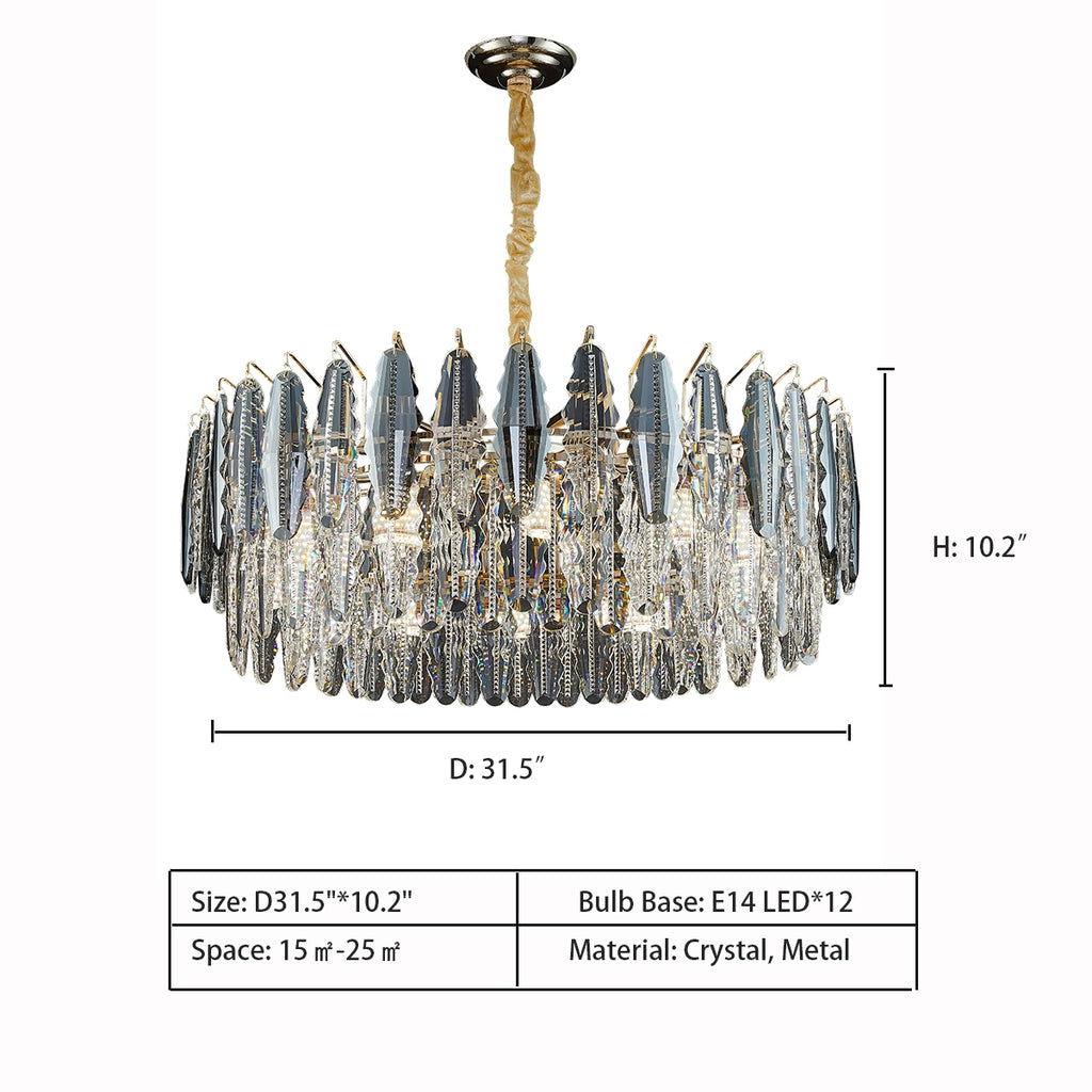 D31.5"*10.2"  Modern Light Luxury Round Crystal Chandelier for Dining/ Living Room