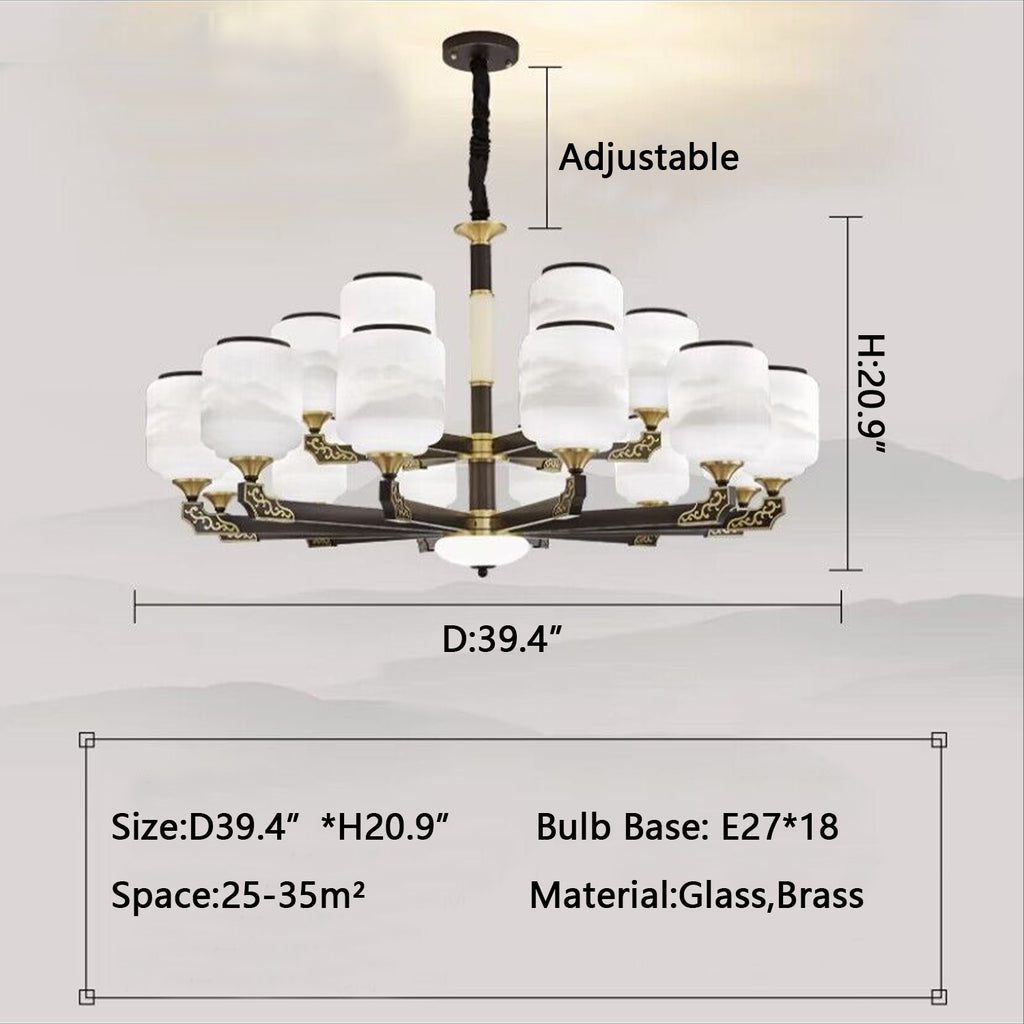 2Layer: D39.4"*H20.9"  antique, multilayer, Chinese, glass, brass, jade, high-ceiling,