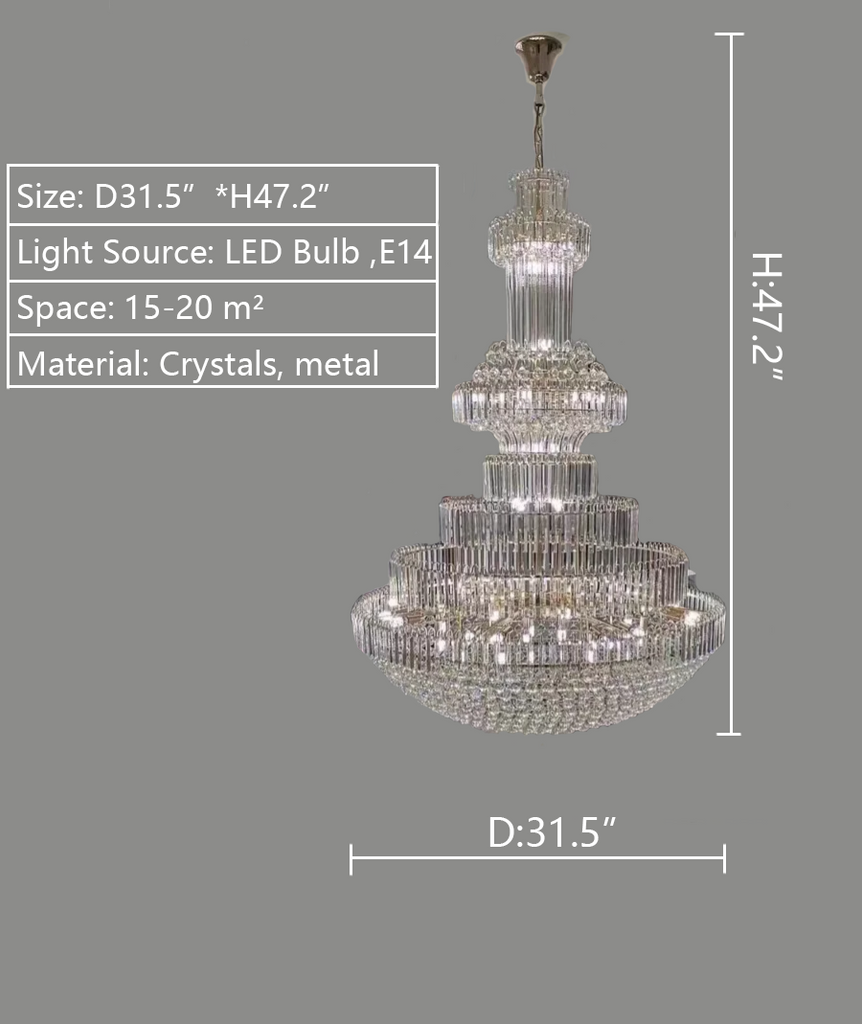 big sized 31.5inch diameters luxury crystal chandelier empire round light fixture for stairwell/entrance/dining room villa entryway