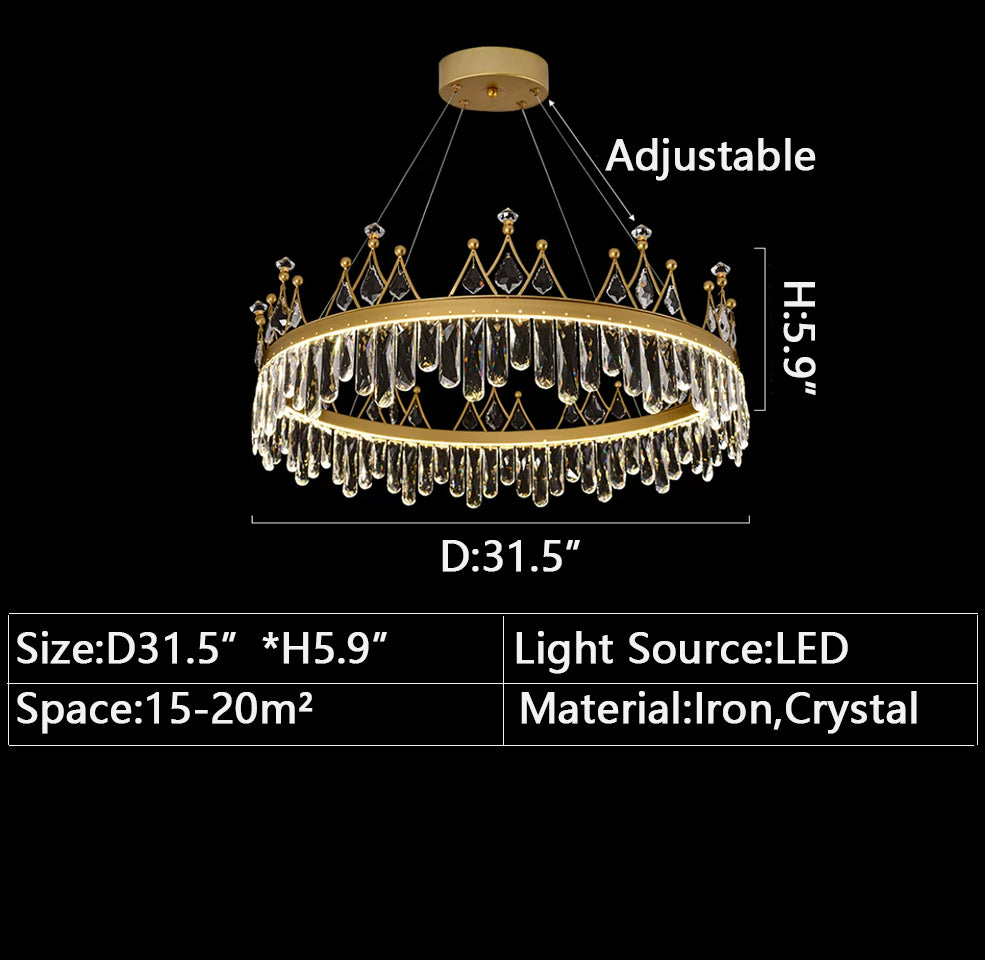 D31.5"*H5.9" Modern Light Luxury Ring Living Room Crystal Chandelier Designer Model Crown Romantic Bedroom Ceiling Light Fixture small bedroom crystal light and girl's chandelier light ,flush mount light lamps.