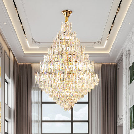 golden luxury modern extra large Bling bling a real head turner stunning crystal chandelier for foyer/big hallway/high ceiling living room/duplex/villa